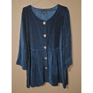 John Mark L Button Up Shirt Jacket Teal Lagen Look Velvet Business Office Boho